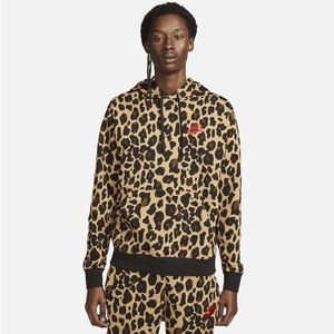 NEW NIKE "Club Fleece Leopard Print P/O Hoodie" MEN'S BEIGE MED FB9045-722